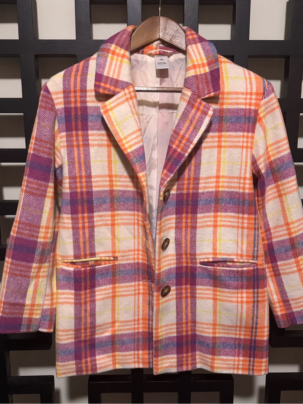 Nordstrom Plaid Button-Front Coat in Purple, Orange & Yellow